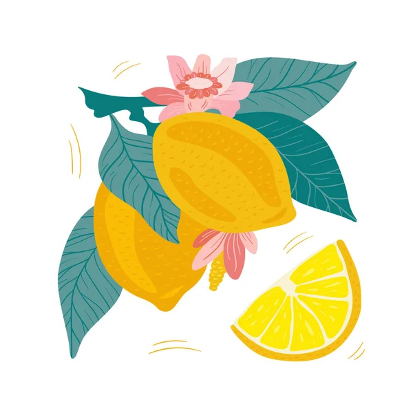 Cartoon Lemon Tree Ripe Yellow Lemons Green Leaves — Stock Vector ...