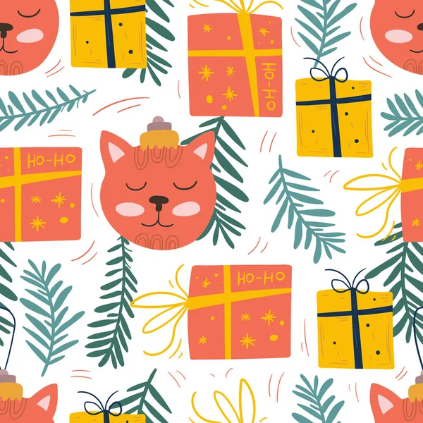 Vrolijk Kerstfeest Gelukkig Nieuwjaar Naadloze Patroon Illustratie Trendy Stijl Vector — Stockvector