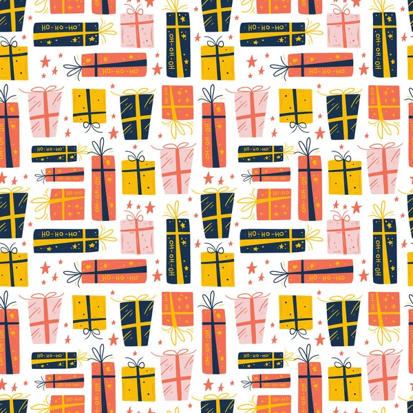 Vrolijk Kerstfeest Gelukkig Nieuwjaar Naadloze Patroon Illustratie Trendy Stijl Vector — Stockvector