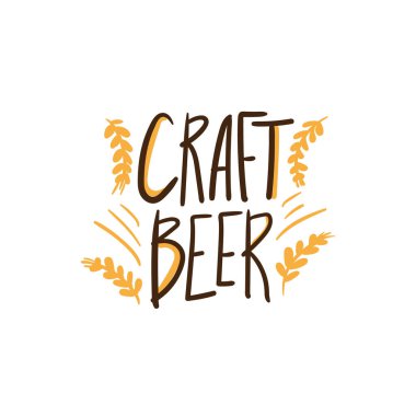 El işi bira etiketi ya da harf. Karalama tarzında vektör illüstrasyonu. Beyaz bir arka planda izole edilmiş. Bir barda parti kutlaması..