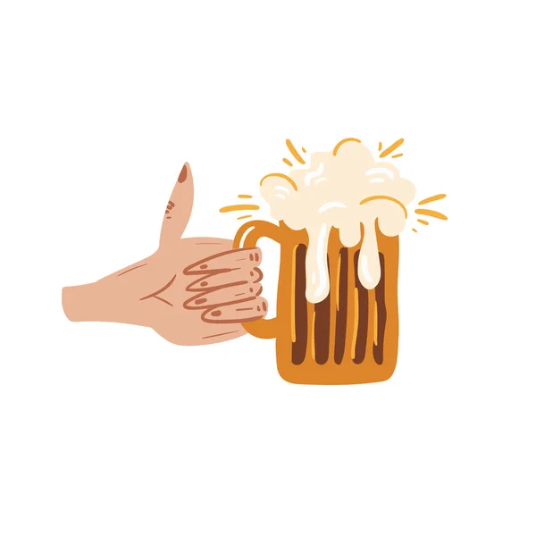 Hands Holding Beer Bottle Vector Illustration Doodle Style Isolated White — Stock Vector