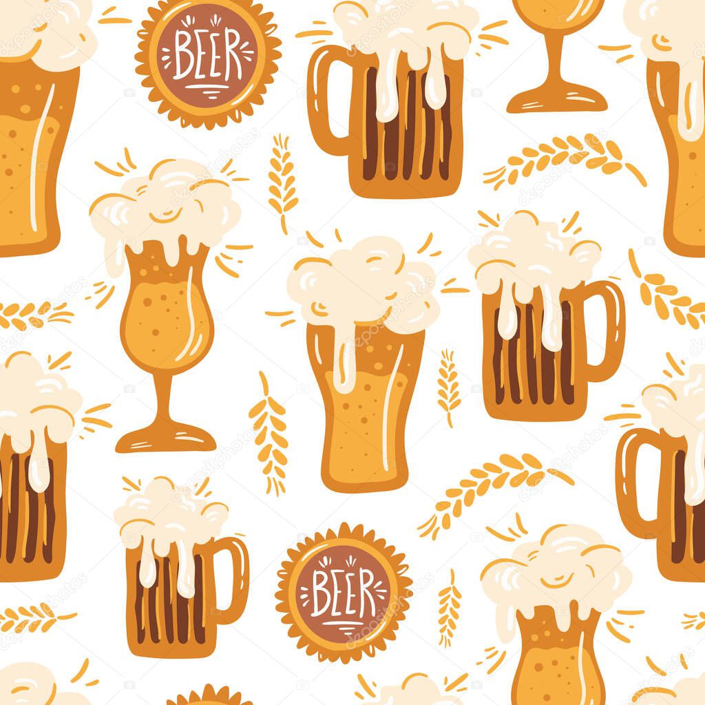 Beer fest seamless pattern illustration. Trendy style. Vector design template. Design for poster, card, invitation, placard, brochure, flyer.