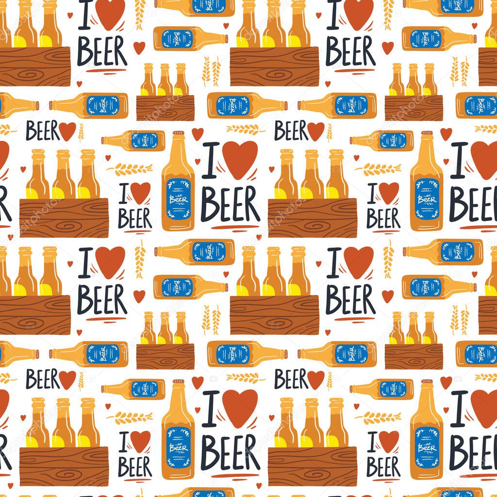 Beer fest seamless pattern illustration. Trendy style. Vector design template. Design for poster, card, invitation, placard, brochure, flyer.