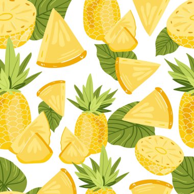 Ananas vektör çizimleri. Kusursuz bir arka plan. Moda, iç mekan, kapak veya tekstil için İskandinav karikatür çizimi.