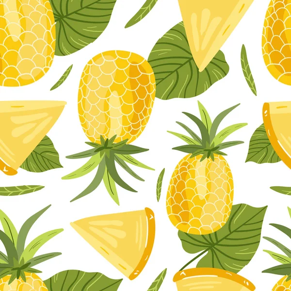 Pineapple Vector Illustrations Seamless Pattern Background Hand Draw Cartoon Scandinavian — Stock Vector