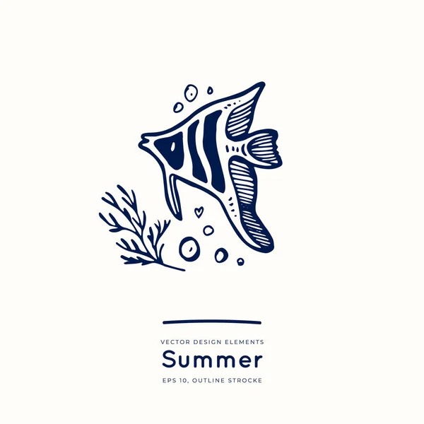 Лето Пляж Милый Знак Набор Векторных Иллюстраций Дизайн Стикеров Плакатов — стоковый вектор