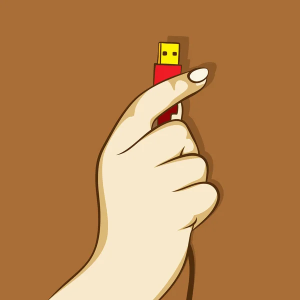 Cable USB en la mano — Vector de stock