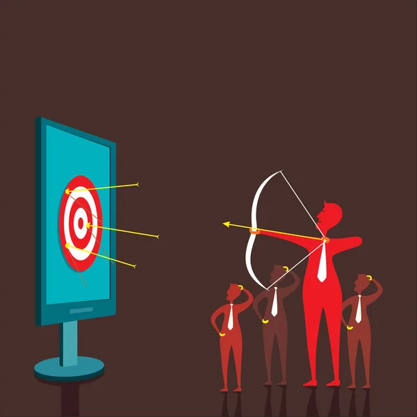 Business men aiming target by bow and arrow — стоковый вектор