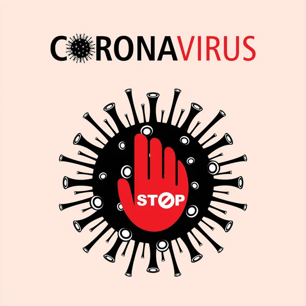 Ikon Coronavirus Dengan Larangan Tangan Merah Tanda Tangan 2019 Ncov - Stok Vektor