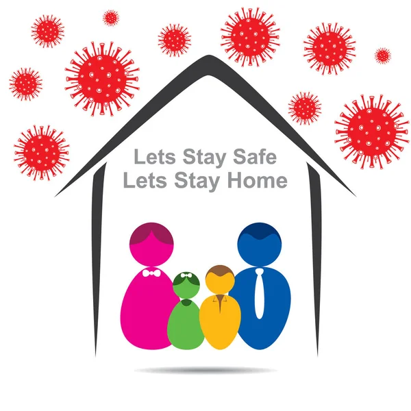 自宅に滞在し 安全なポスターデザインを維持するコロナウイルス Covid キャンペーン — ストックベクタ
