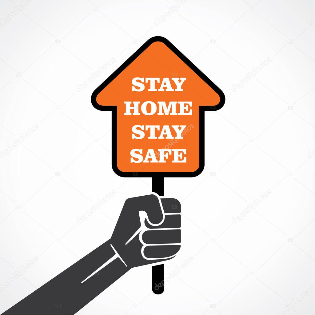 stay home stay safe hold banner in hand concept design