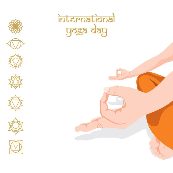 Main Yoga Des Hommes Faisant Méditation Illustration Journée Internationale Yoga — Image vectorielle