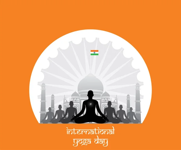 Illustration Zum Internationalen Yoga Tag Yoga Vor Dem Taj Mahal — Stockvektor