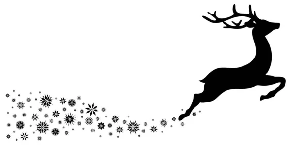 Black Reindeer Snowflakes Flying Right — ストックベクタ