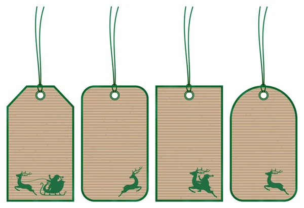 Set Four Christmas Hangtags Reindeer Brown Paper Dark Green Stok Ilustrasi Bebas Royalti