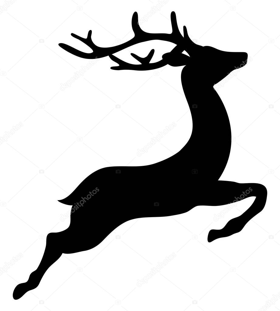 Silhouette Of Black Single Reindeer Flying To The Right