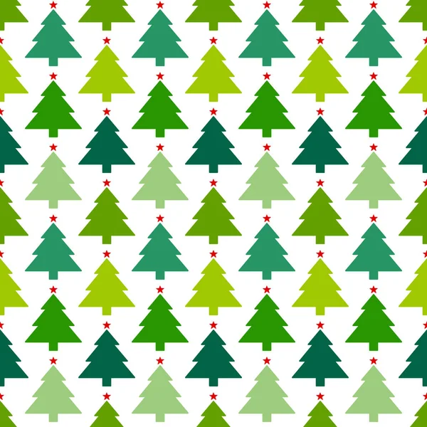 Бесшовный Узор Рождественских Деревьев Звездами Линиях Красный Зеленый — стоковый вектор