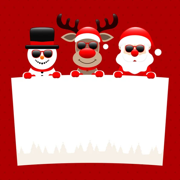 Snowman Reindeer Santa Lunettes Soleil Holding Wish List Dots Rouge — Image vectorielle