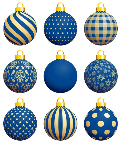 一套九套圣诞宝物图案深蓝色和金色 — 图库矢量图片