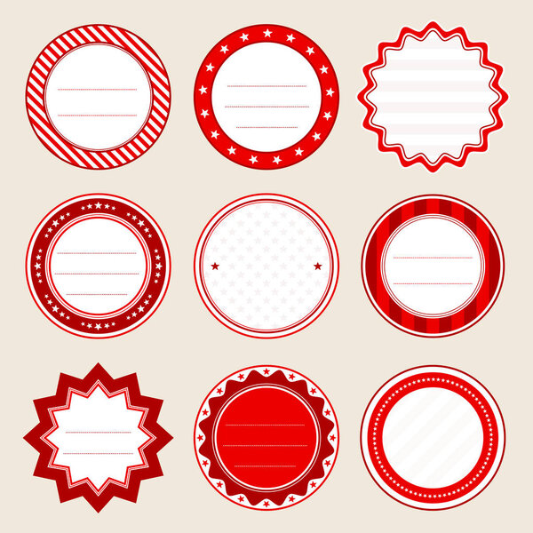 Set Of Round Christmas Label Red And White