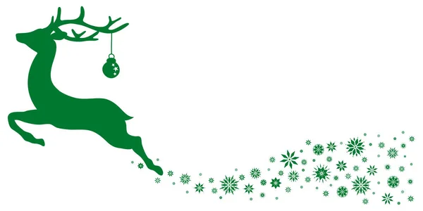 Green Flying Reindeer Christmas Ball Looking Forward Stars — ストックベクタ