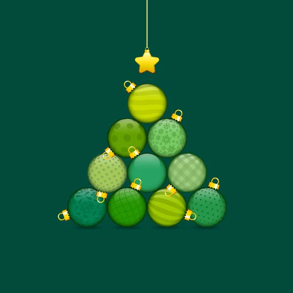 Weihnachtsbaum Aus Geklammerten Kugeln Mit Muster Grün Und Gold — Stockvektor