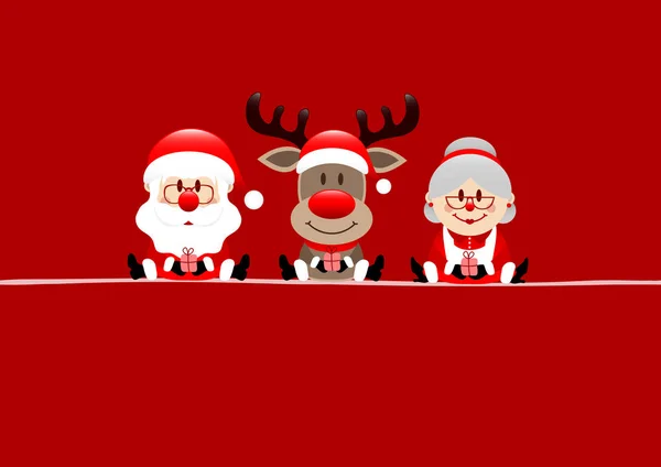 Red Christmas Card Santa Reindeer Grandma — ストックベクタ