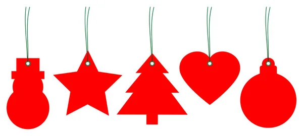 一套五套绿色绳红色圣诞吊坠 — 图库矢量图片