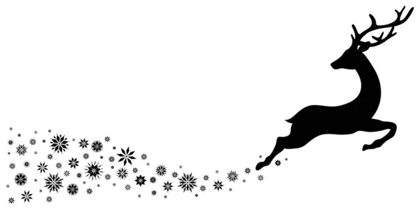 Black Reindeer Snowflakes Jumping Right — ストックベクタ