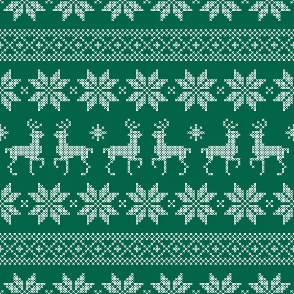 Бесшовный Узор Рождество Норвежский Стиль Вышивки Зеленый Белый — стоковый вектор
