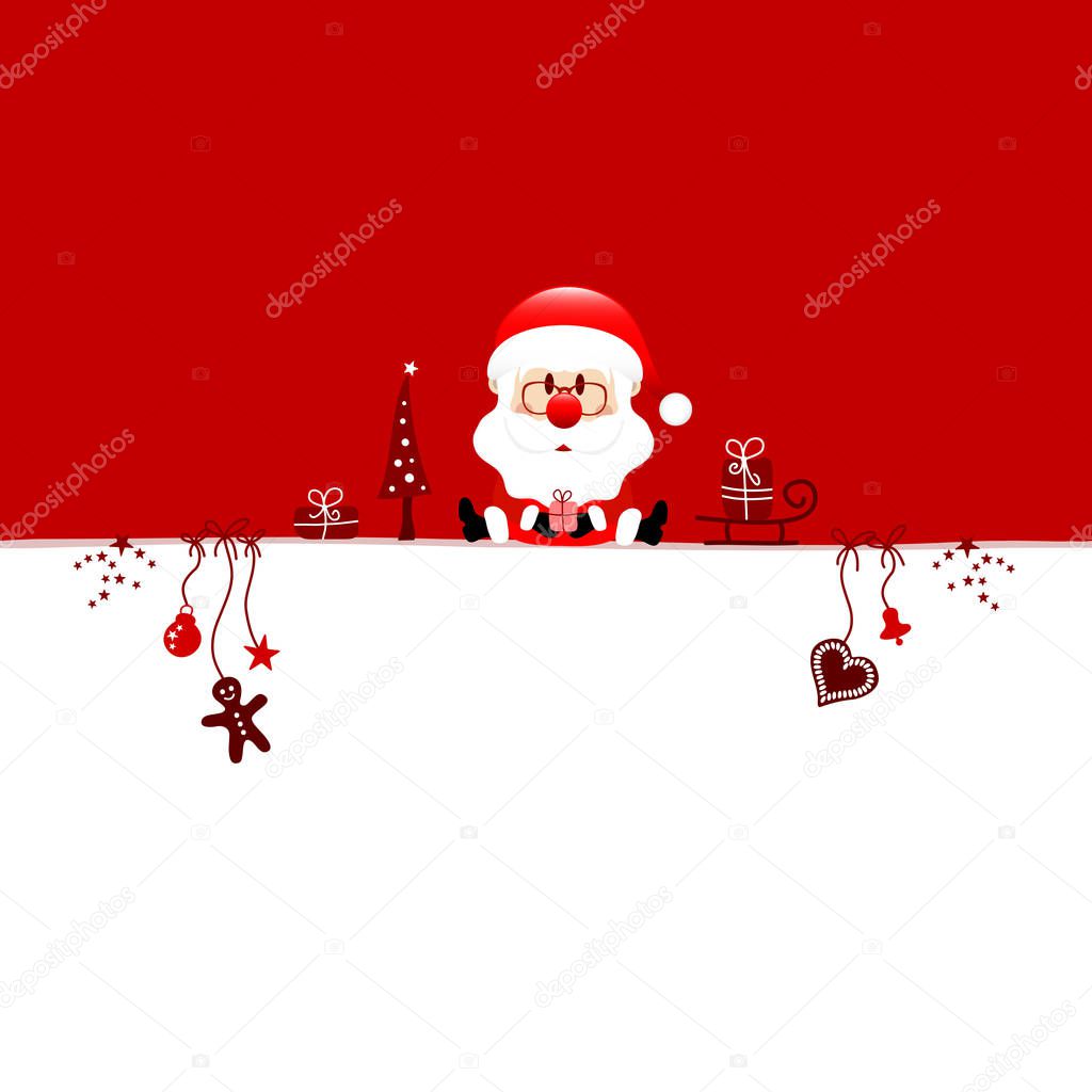 Half Square Card Sitting Christmas Santa Claus And Icons Red White