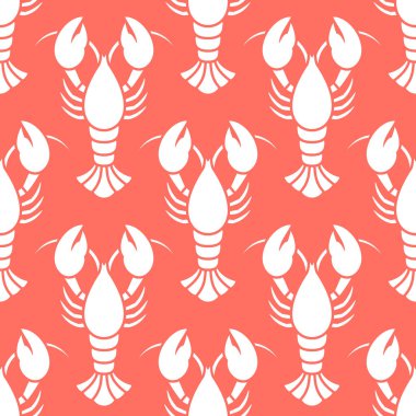 Kusursuz desenli Düz Grafik Istakoz Beyaz ve Açık Kırmızı