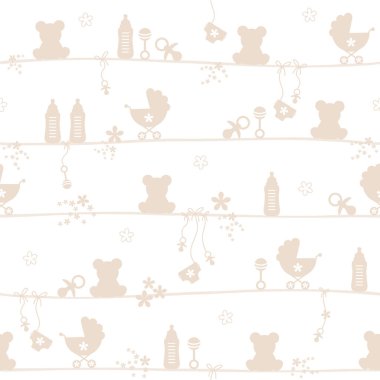 Kusursuz desenli Bebek Teddy Ve Simge Silueti Bej