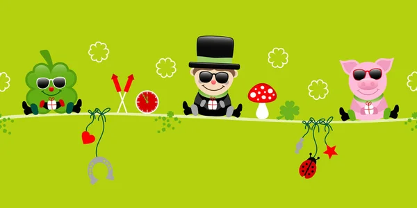 Shamrock Chimney Sweep Pig Sunglasses Hanging Icons New Years Eve — стоковий вектор