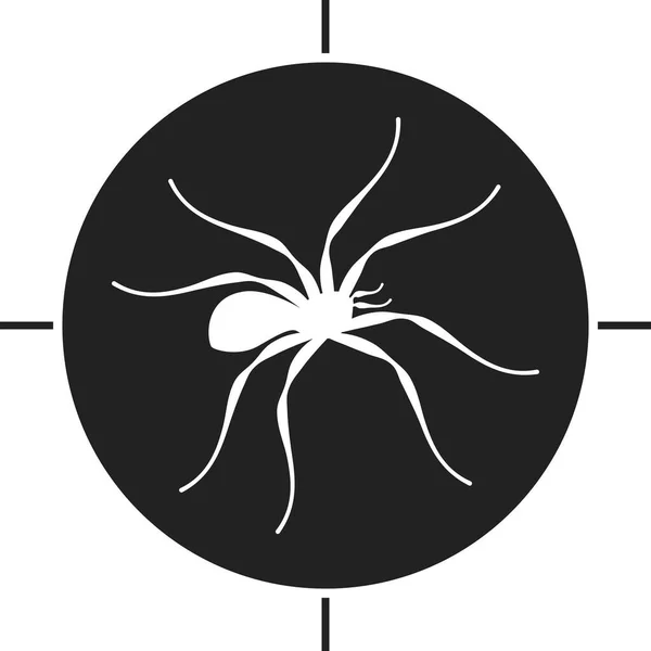 Icono de araña sobre objetivo. Ilustración simple y plana en blanco y negro. Aislado . — Vector de stock