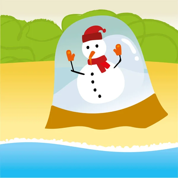 Sněhulák uvězněný na letní pláži. Prostý a čistý. — Stockový vektor