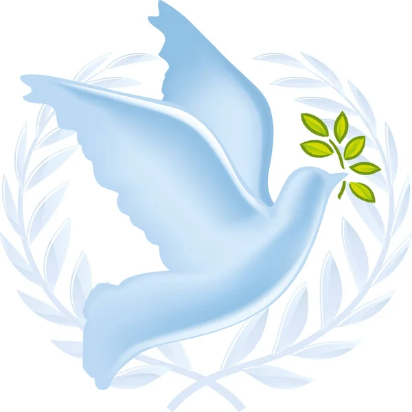 Ikona gołębia pokoju w gradientowym stylu z wieńcem laurowym. — Wektor stockowy