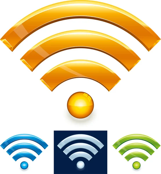 Wireless technology icon in shiny style. Four colors. Wifi symbol isolated. — Stock Vector