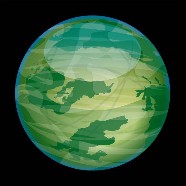 Ilustración Vectorial Extraterrestre Verde Brillante Planeta Aislado Negro — Vector de stock