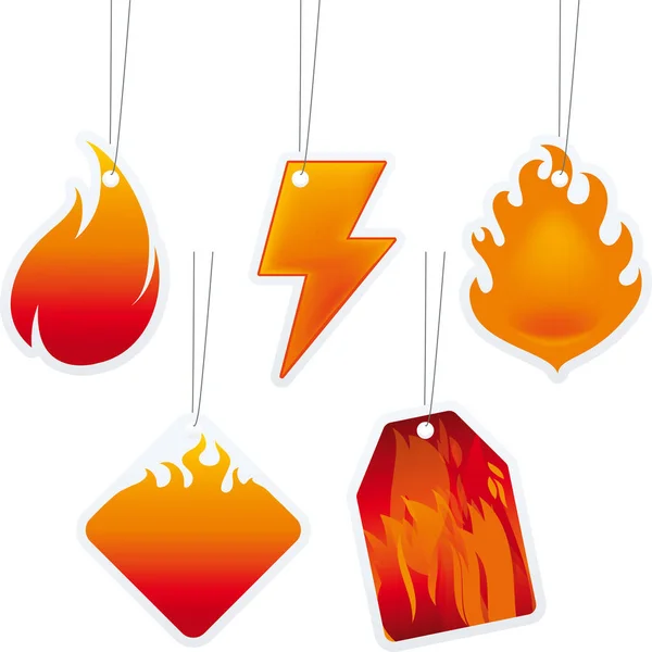 Five price tags with flame forms. Blank and isolated. — Stock Vector