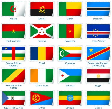 Etiketli yirmi bayrak seti. Afrika Üçünden biri.