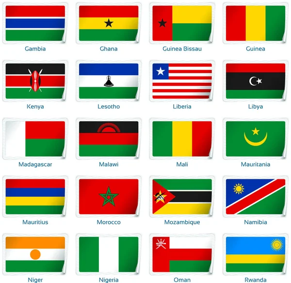 Set van twintig vlaggen in stickerstijl. Afrika twee van de drie. — Stockvector