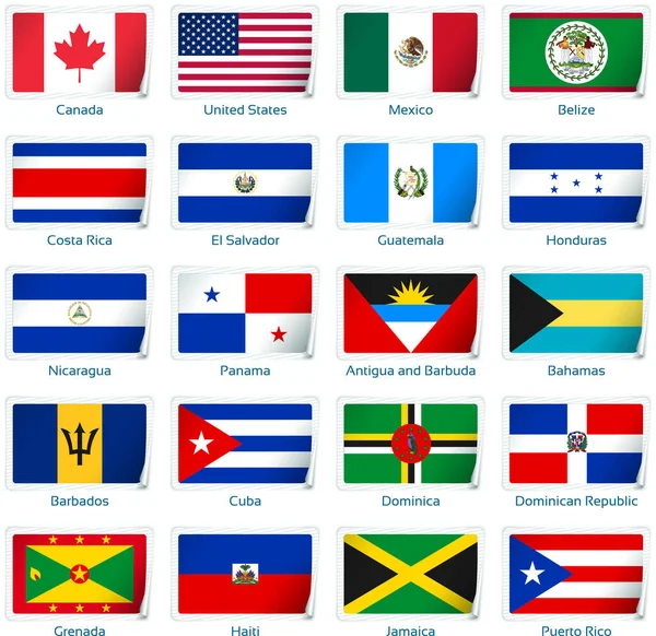 Uppsättning av tjugo flaggor i klistermärke stil. Amerika en av två. — Stock vektor