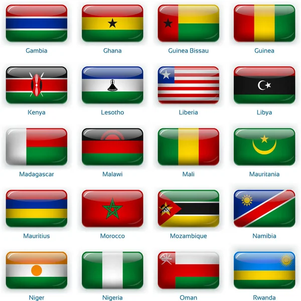 Set van twintig vlaggen in knopstijl. Afrika twee van de drie. — Stockvector