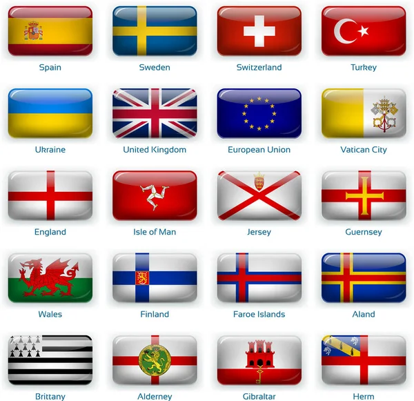 Набор из двадцати флагов в стиле кнопки. Европа три из трех . — стоковый вектор