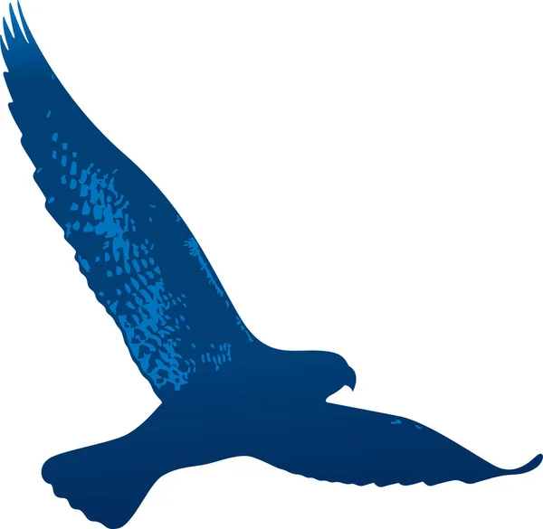 青い色調で描かれた孤立した空飛ぶ鷹. — ストックベクタ
