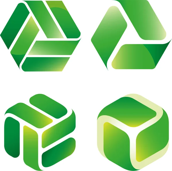 Iconos geométricos concéntricos reciclar en tonos verdes . — Vector de stock