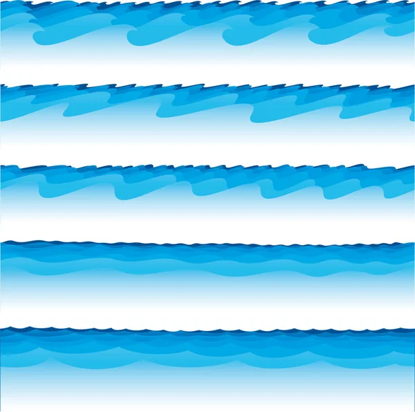 Horizontal nahtlose Fünf-Wellen-Bänder in Blau und Weiß. — Stockvektor