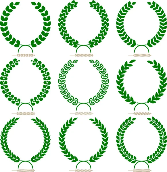 Conjunto de nove coroas de louro simples isoladas . Vetores De Stock Royalty-Free