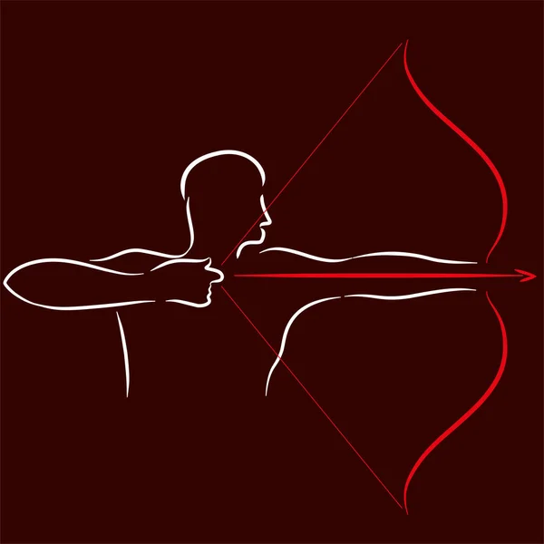 Icono lineal de arquero en tonos rojos . — Vector de stock